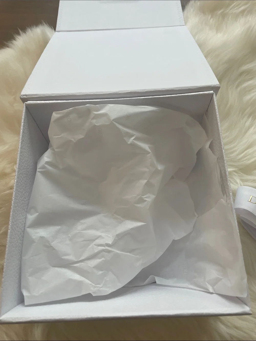 Dior White Box with Gold Logo and Branded Ribbon (Empty)